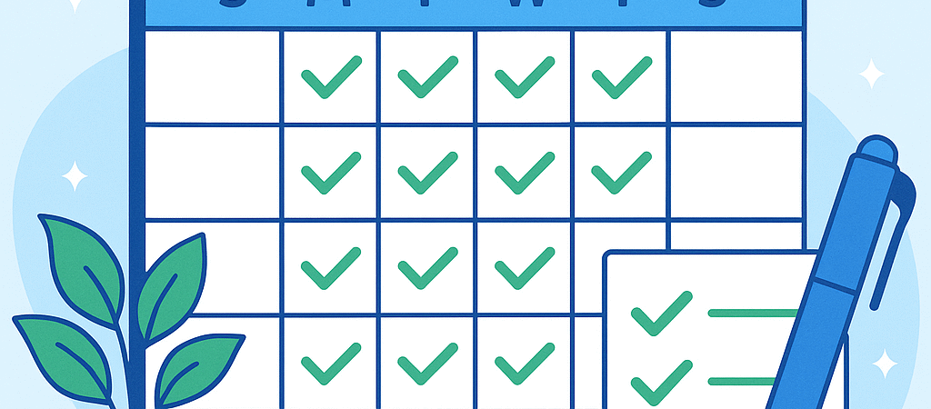 Habit tracker illustration with calendar and daily checkmarks