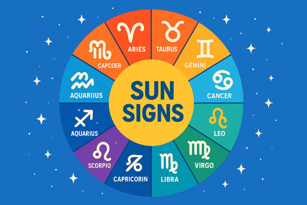 Zodiac wheel showing 12 sun signs for astrology Sun Sign Calculator